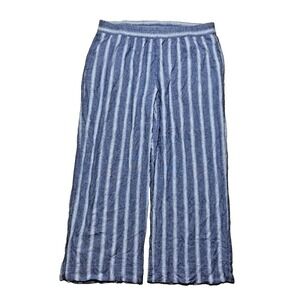 Old Navy Linen Blend Wide‎ Leg Pants Women's Size XL Blue Stripe Elastic Waist